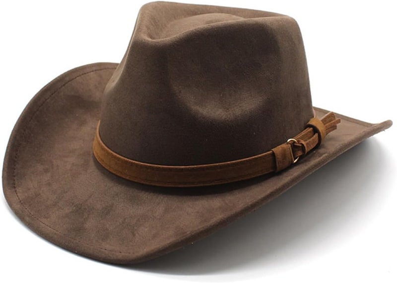 CCAKXCJJ Unisex Western Suede Cowboy Cowgirl Hat Classic Wide Brim Fedora Hat for Men &Women - Image 1